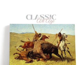 Frederic Remington Painting, The Buffalo Hunt, 1890 – Canvas Print Wall Art