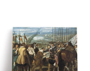 Peut inclure: Impression sur toile d'une peinture historique représentant une scène avec de nombreuses figures, des chevaux et des drapeaux. L'œuvre présente un arrière-plan de paysage avec un ciel nuageux et une scène de bataille. Les personnages sont vêtus de vêtements d'époque.