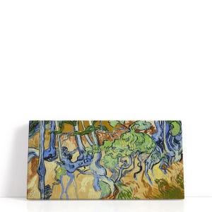 May include: A rectangular canvas print of a painting featuring a landscape with trees. The artwork displays a palette of blues, greens, and yellows, with visible brushstrokes. The trees have blue trunks and green foliage.