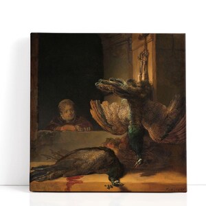 Rembrandt van Rijn Art – Natura morta con pavoni, 1639 / Stampe di nature morte e decorazioni murali con pavoni in interni barocchi per accenti raffinati