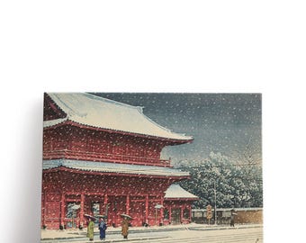 Kawase Hasui Artwork, Snow at Zojoji Temple, 1953 | Canvas Print Wall Art