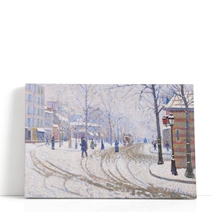 Paul Signac Painting – Snow Boulevard De Clichy Paris | Street Cityscape Canvas Art,  Winter Wall Decor for Home or Gallery Spaces