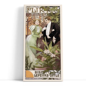 Alphonse Mucha Art – Flirt, 1895 | Couple Vintage Framed Prints in Art Nouveau Style & Stylish Typography Wall Art for Interior Decor