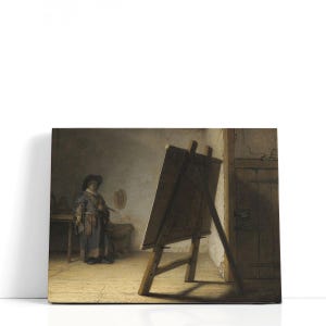 Dipinto di Rembrandt van Rijn – L'artista nel suo studio, 1628 / Stampe su tela con ritratti e opere d'arte classica da parete nell'eleganza barocca senza tempo