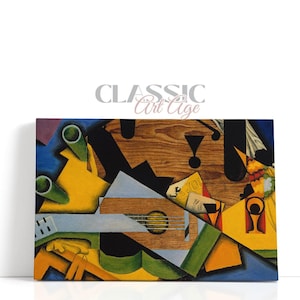 Dipinto di Juan Gris – Natura morta con chitarra, 1913 / Cubismo sintetico, stampe su tela classiche moderniste, interni contemporanei
