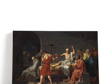 May include: A canvas print of a classical painting depicting a scene with several figures in a dimly lit room. The central figure, an older man, reclines on a bed, gesturing with his hand. Other figures are gathered around him, some in robes.