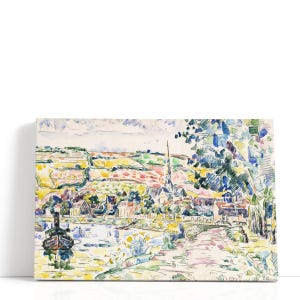 Paul Signac Print – Petit Andely The River Bank | Colorful Town Abstract Art & Coastal Wall Decor in French Pointillism Style for Interiors