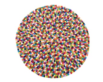 30-500 CM Multicolor Felt Ball Rug | Handmade Wool Rug | Eco-Friendly | Perfect For Nursery, Or Any Indoor Spaces