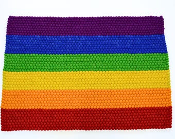 Handmade Rainbow Wool Rug – Soft, Colorful Nursery Decor