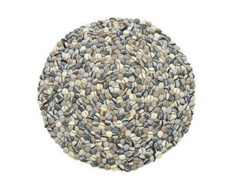 Pebble Designed Round Rug - Stone Ball Wool Rug - Handmade Felt Ball Rug - Eco-Friendly Custom Rug - Sustainable Carpet 40-300 CM