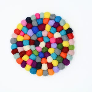 Handmade Multicolor Felt Ball Trivet Set | Heat Resistant Kitchen Decor