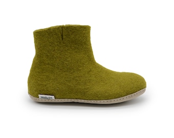 Olive Green Felted Boot - Handmade Wool Felted Ankle Boot - Wool Felt Boots - Best Gift