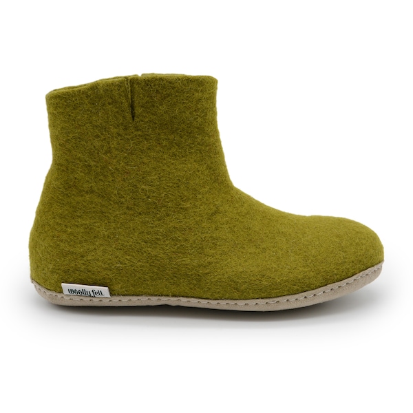 Olive Green Felted Boot - Handmade Wool Felted Ankle Boot - Wool Felt Boots - Best Gift