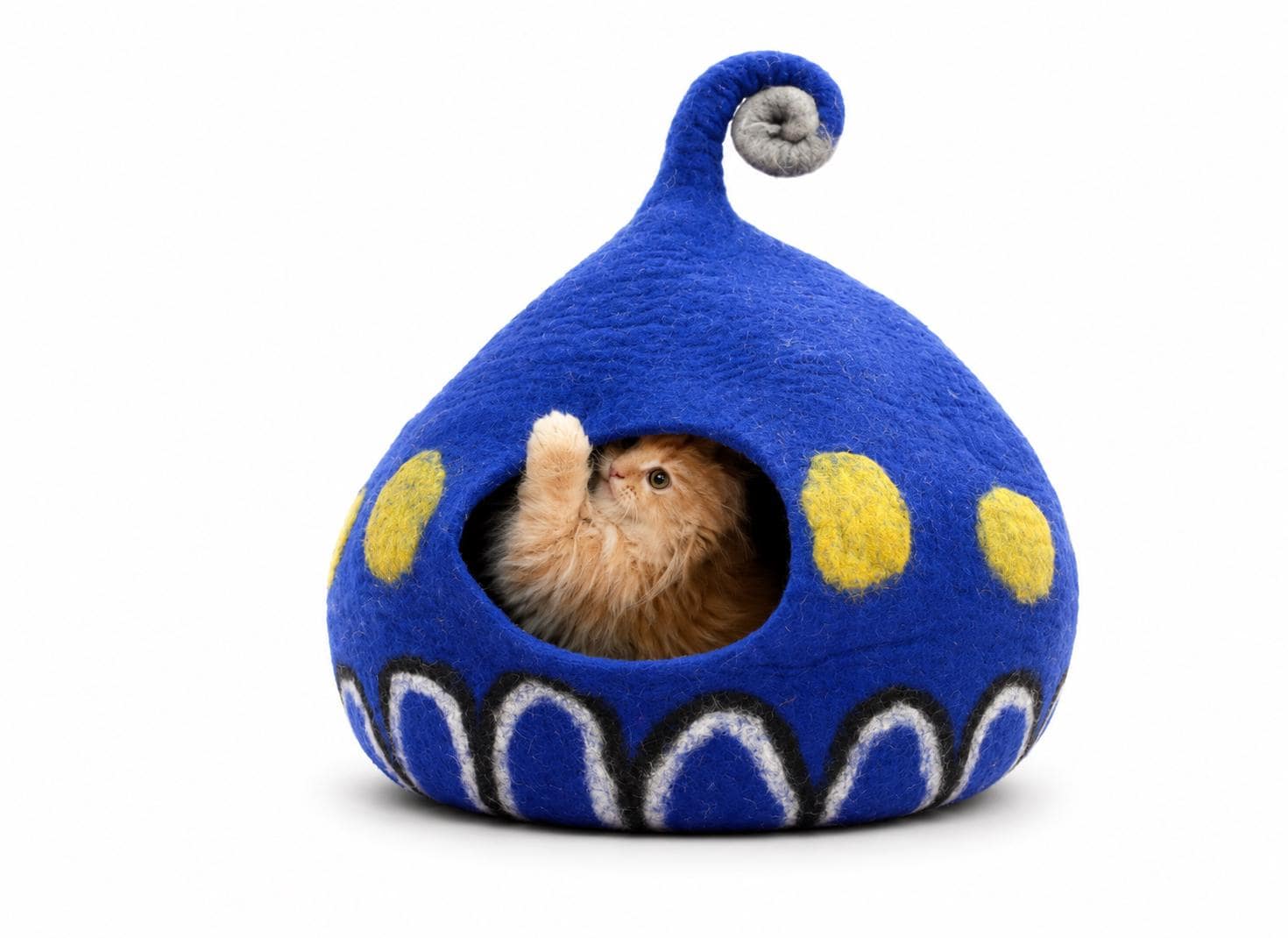 Modern Blue Wool Cat Cave - Handmade Felt Cat Bed