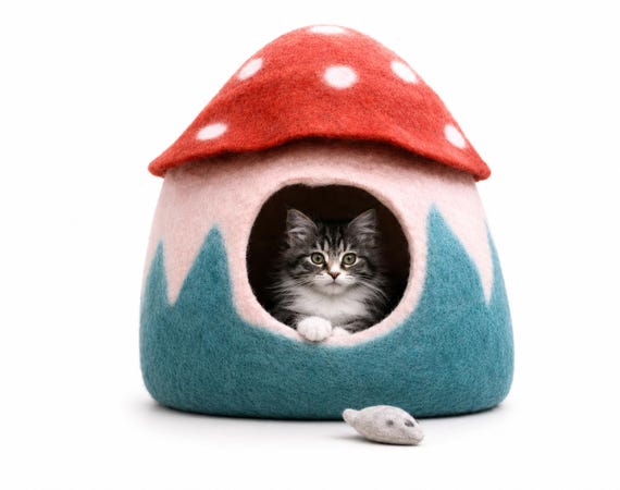 Felt Cat Cave -Woolen Pet Bed- Wool Pet Bed - Warm & Cozy Handmade Felt Cat House