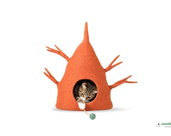 Wool Felt Cat Cave - Brown Felt Cat House - Unique Pet Bed - Pet Furniture