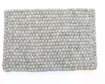Gray Wool Ball Rug – Handmade Nursery Area Rug