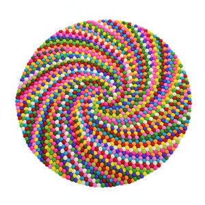 Round Spiral Felt Rug - Rainbow Freckle Ball Carpet - Multi-Color Felt Ball Mat - Eco-Friendly Felt 90-300 CM-Wool Rug