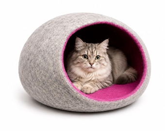 Handmade Wool Cat Cave Bed, Eco-Friendly Felt Hideaway