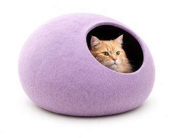 Purple Felt Cat Cave - Wool Cat House  - Vessel, Pet Bed, House, Furniture - Ideal Gift For Pet Lover