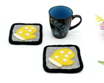 Set of 4, Handmade Felt Coaster Set - Felted Table Coasters - Wool Handmade Trivets- Coasters For Hot Dishes - Table Decoration