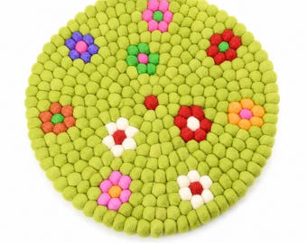 Floral Felt Chair Pads, Wool Seat Pads: Soft, Durable & Reversible, Handcrafted using 100% Pure Wool, Chair Mat, Table Decor Piece