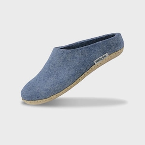 Denim inomhustofflor - Handgjorda tofflor för män och kvinnor - Slip-on för sovrummet - Naturliga tofflor tillverkade av 100 % ren ull med mockasula