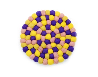 Felt Trivet Sets of 3, 4, 5, 6- Coaster Sets In Yellow Mix - Handmade And Heat Resistant Trivet - Premium Wool Coasters