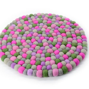 35 CM, Pink Mix Pom Pom Chair Pad- Handmade Seat Pad- Soft Seat Cushion