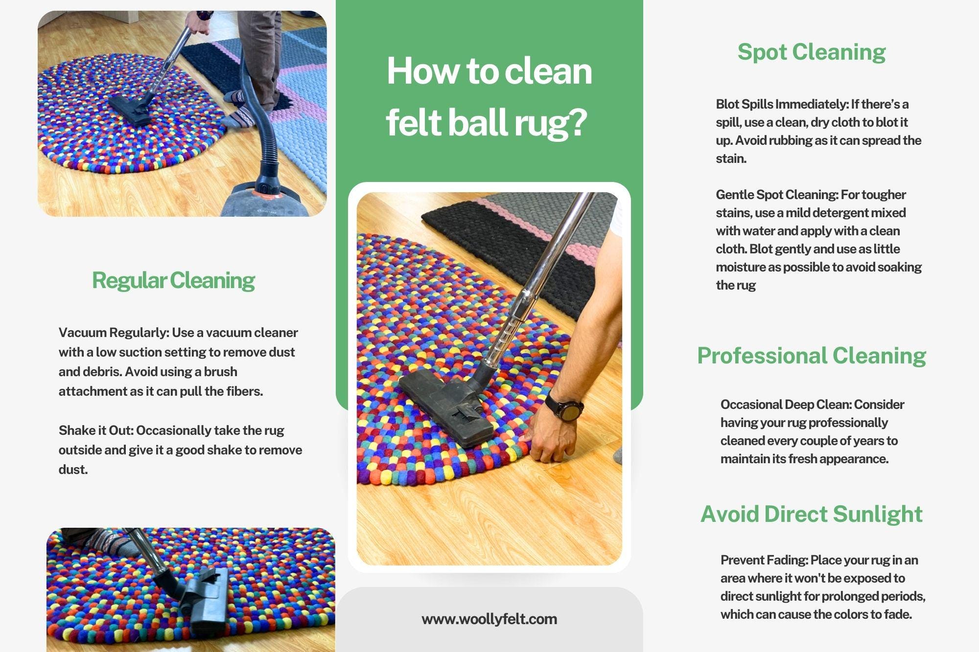 30-500 CM Multicolor Felt Ball Rug | Handmade Wool Rug | Eco-friendly ...