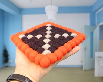 Wool Felt Trivet, Square (17x17 CM)| Handmade Woolen Hot Pad for Kitchen Decor| Heat-Resistant Trivet Sets| Kitchenware