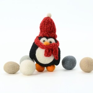 Hand Felted Penguin With Knitted Scarf & Hat, Christmas Penguin, Tree Decorative, Christmas Ornament