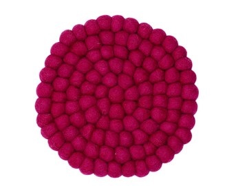 Handmade Pink Felt Ball Trivets, Heat Resistant Coaster Set of 3