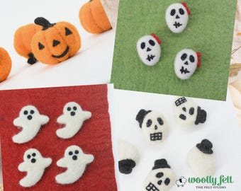 Handmade Felt Halloween Ornaments – Mini Pumpkins, Ghosts & Skulls – Spooky Wool Decorations – Halloween Garland, Tiered Tray Decor
