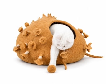 Felted Wool Cat Bed - Handmade Mushroom Cat House