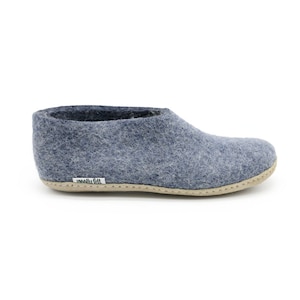 Handgefertigte Denim Blaue Wolle Hausschuhe, Wildledersohle, Unisex Ankle Schuhe