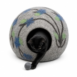 Handmade Floral Wool Cat Bed | Felted Cat Cave