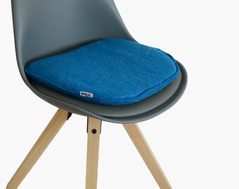 Juego de 2 cojines de silla de lana azul hechos a mano, cojines de asiento de espuma