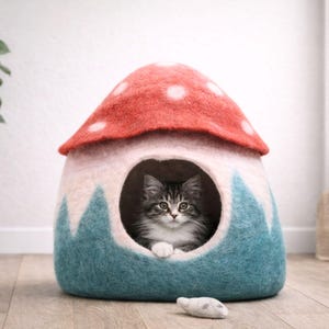 Felt Cat Cave -Woolen Pet Bed- Wool Pet Bed - Warm & Cozy Handmade Felt Cat House image 1