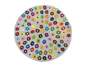 Handmade Floral Wool Felt Ball Rug – Colorful Nursery Carpet
