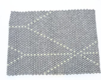 Handmade Gray Wool Ball Rug, Soft Nursery Carpet