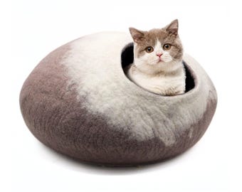 Eco-Friendly Handmade Wool Cat Bed| Warm, Cozy Hideaway for Your Feline Friend| Ultimate Comfort & Sleep Sanctuary for Cats| Felt Cat Cave
