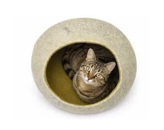 Handgemaakte wollen kattengrot - groot, tweekleurig kattenhok