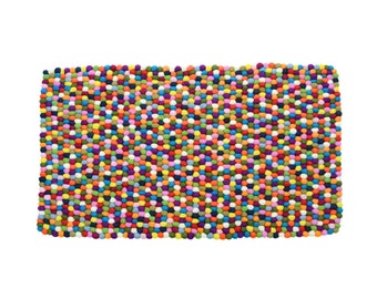 Rectangle Felt Ball Rug – Handmade Wool Carpet, Multi Color