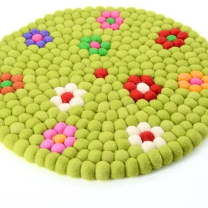 Floral Felt Chair Pads, Wool Seat Pads: Soft, Durable & Reversible, Handcrafted using 100% Pure Wool, Chair Mat, Table Decor Piece