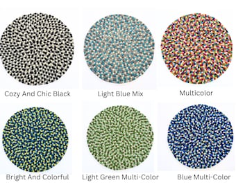 Multicolor Round Rugs- Large Area Carpet For Home & Office Decor, Round, Warm and Cozy- Eco-Friendly Wool Ball Rug