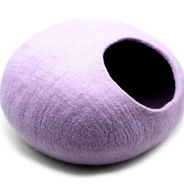 Felt Purple Cat Cave - Cat Nap Cocoon - Premium Wool Cave - Organic Wool Cave - Vessel, Pet Bed, House, Furniture - Natural Felt House- Gift