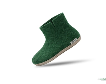Botín de fieltro de lana hecho a mano - Zapatilla unisex de interior verde oscuro