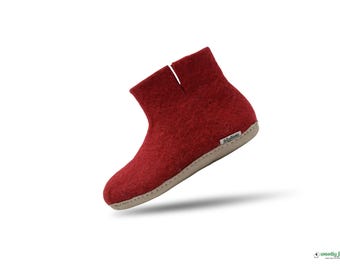 Botines de fieltro de lana hechos a mano – Calentadores de invierno color granate, unisex para adultos