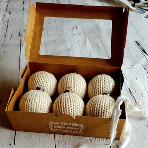 knitted Christmas ornaments set, cream Christmas decor, ornament crocheted ball, hostess gift, neutral Christmas tree decor, off white decor